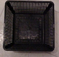 These baskets measure 9" by 9" by 5" deep. They are used to plant soil-less